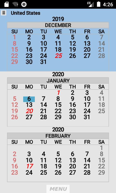 Wallet Calendar
